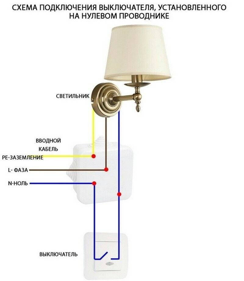 Как подключить выключатель к лампе схема