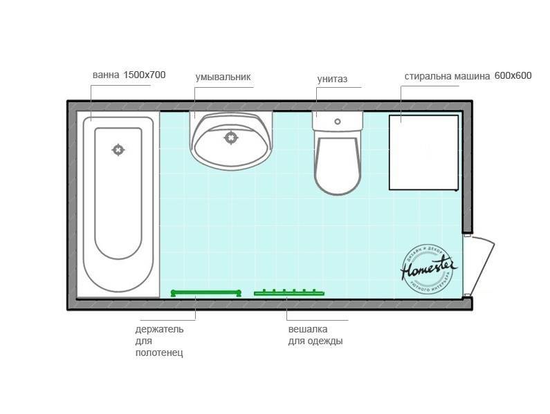 Схема ванной комнаты 6 кв м