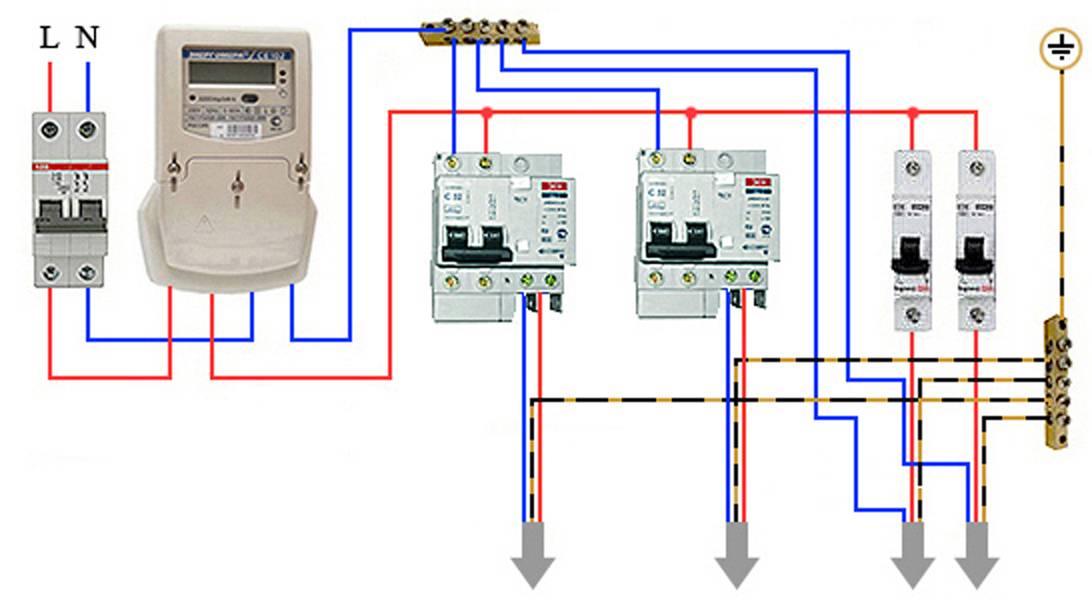 Подключение узо к однофазной сети без заземления в частном доме схема