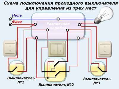 Схема подключения проходного выключателя с 2-х мест на 2 лампы - domwine