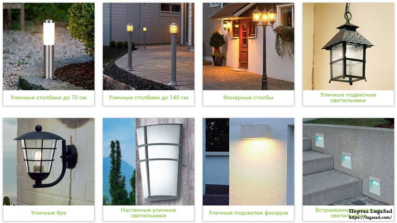 Уличные светильники для загородного дома, наружное освещение придомовой территории, установка фонаря для навеса во дворе
