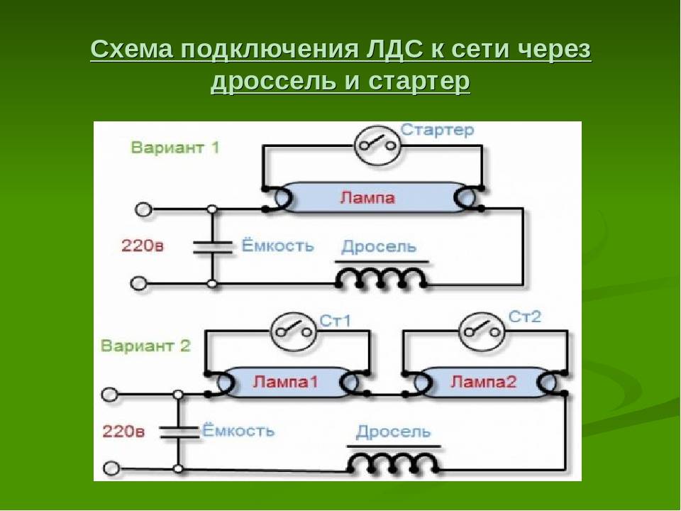 Схема подключения люминесцентной лампы