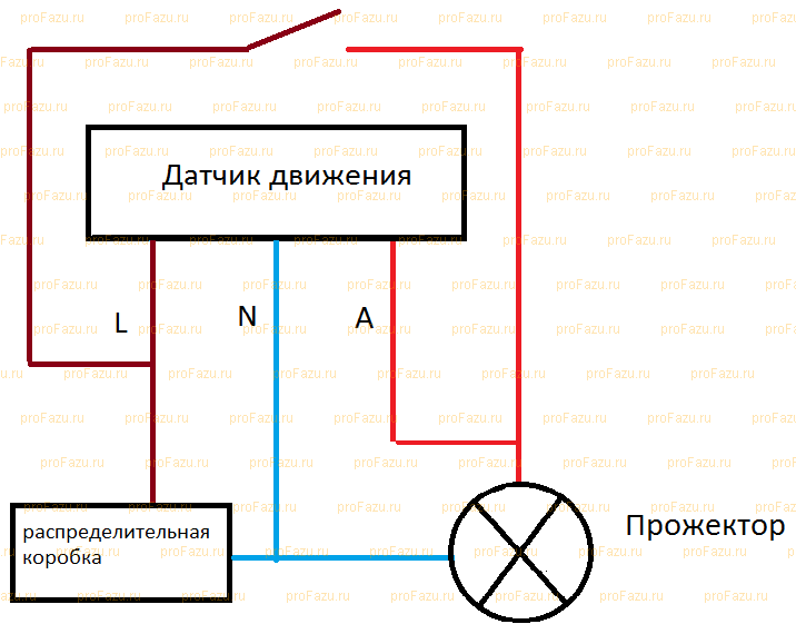 Схема подключения светильника с датчиком движения без выключателя