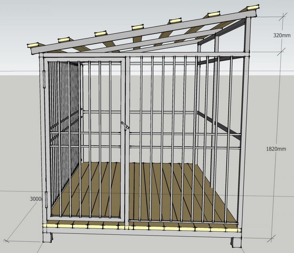 Вольер для собаки размеры своими руками. Вольер для овчарки 2х3. Вольер для овчарки 2.3х4. Чертёж вольера для лайки 3м. Вольер для собаки лайки чертеж 2х3.