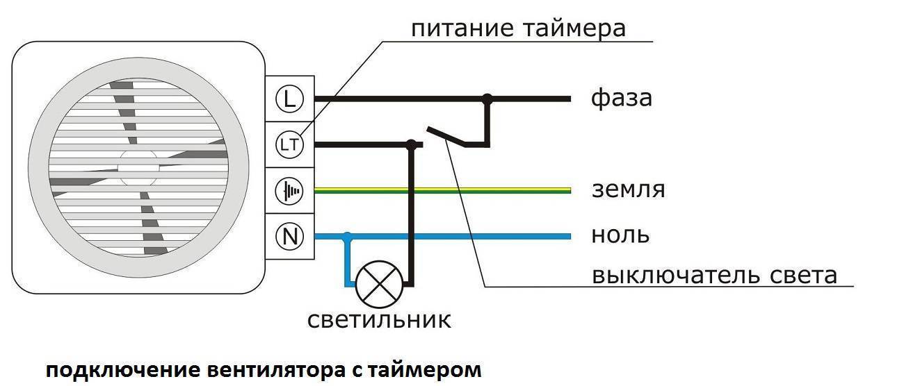 Вентилятор вытяжной с задержкой выключения схема подключения