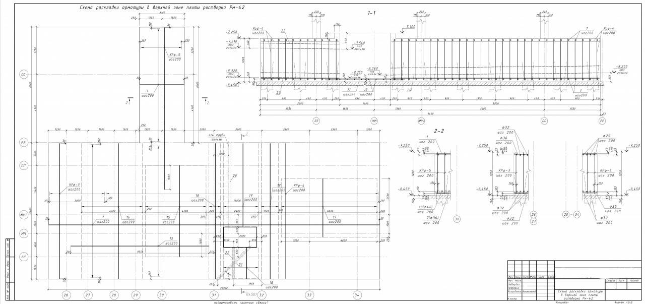 Схема армирования фундаментной плиты чертеж